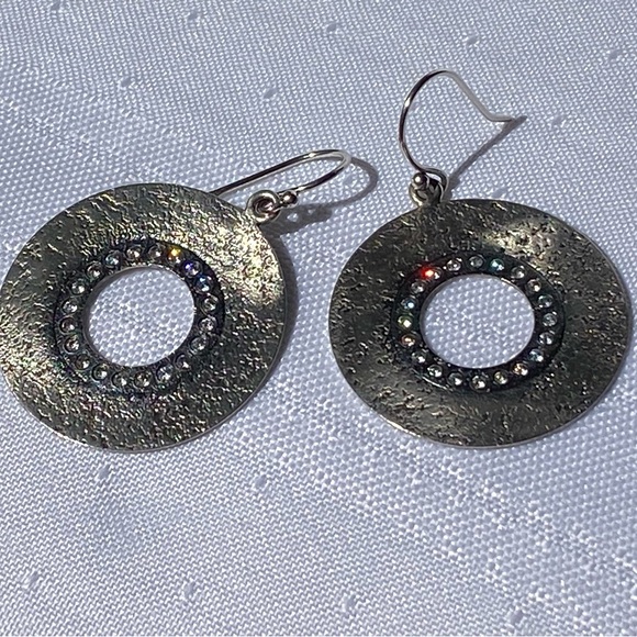 Silpada Sterling Silver CZ Circle Textured Dangle Earrings - Picture 10 of 12